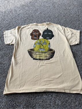 Detour Graphic T Shirt Beige Back Graphic Faces Bowl Art Tee Size Large